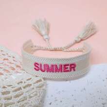 1pc SUMMER Bohemian Vacation Style Handmade Woven Bracelet, Festival Gift, Party, Beach, Travel Wear, Boho Hand Rope - Apricot - View 2