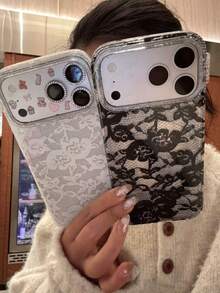 优雅小众时尚蕾丝手机壳，兼容 17 Pro Max、17、16、15、14，韩版风格，防震保护套，兼容 17 Pro、16 Pro、13 - 黑色 - 查看 5
