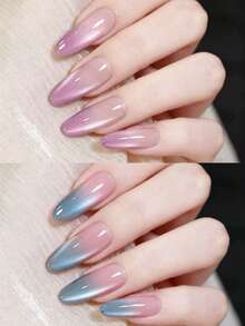 60片（2色）Y2K长杏仁形亮面蓝色渐变美甲和浅粉色渐变美甲，美观水晶猫眼亚克力按压式美甲，杏仁形美甲设计，完美贴合假指甲，包含：1片果冻胶和1个指甲锉，蓝色猫眼美甲和紫色猫眼美甲，适合女性和女孩日常佩戴，也适合锐舞派对等场合。 - 彩色 - 查看 8