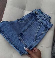 Carpenter-Style Denim Shorts With Front Pockets, 100% Denim. - Màu xanh lam - Xem 1