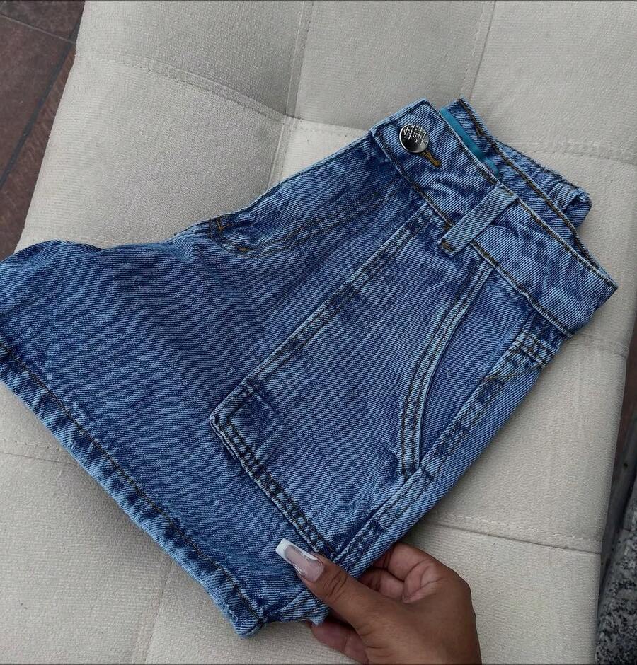 Carpenter-Style Denim Shorts With Front Pockets, 100% Denim. - Màu xanh lam - Xem 1