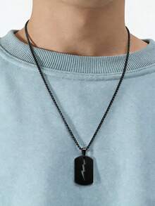 1件男士时尚螺栓吊坠项链 - 黑色 - 查看 1