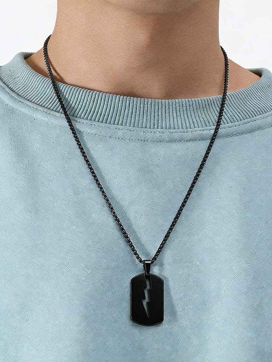 1件男士时尚螺栓吊坠项链 - 黑色 - 查看 1