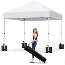 Carpa plegable de 3 x 3 m, fácil de montar, con 3 alturas ajustables, impermeable, con protección UV, incluye 4 sacos de arena y bolsa de transporte para camping, fiestas y eventos. - Blanco - Ver 1