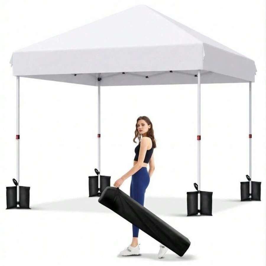 Carpa plegable de 3 x 3 m, fácil de montar, con 3 alturas ajustables, impermeable, con protección UV, incluye 4 sacos de arena y bolsa de transporte para camping, fiestas y eventos. - Blanco - Ver 1