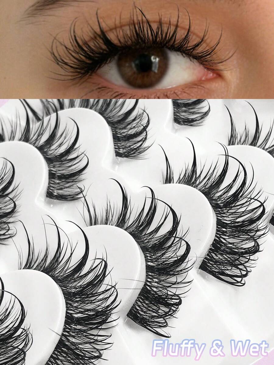 6 Pairs Wet Look Eyelashes Spikes Manga Faux Mink Lashes Y2K Style 3D Fluffy Natural And Dramatic Thick Cross Soft Full Strip Eyelashes Eyelash Extensions Makeup Tool - Black - View 1