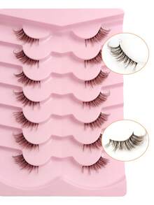 Rikuaild 7 Pairs Brown Half Lashes With Clear Band Cat Eye Effect Lashes Natural Look Wispy Faux Mink Lashes Fluffy Soft False Eyelashes Suitable For Daily Wear - Brown - View 6