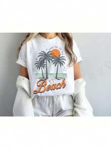 Take Me To The Beach Tee Comfort Colots Summer Vacation Top Coastal Paradise Palm Tree Sunset T-Shirt Travel Cruise Shirt Nautical Beachwear  Cute Summer Tops For Women,Oversized Graphic Tshirts For Women - trắng - Xem 1