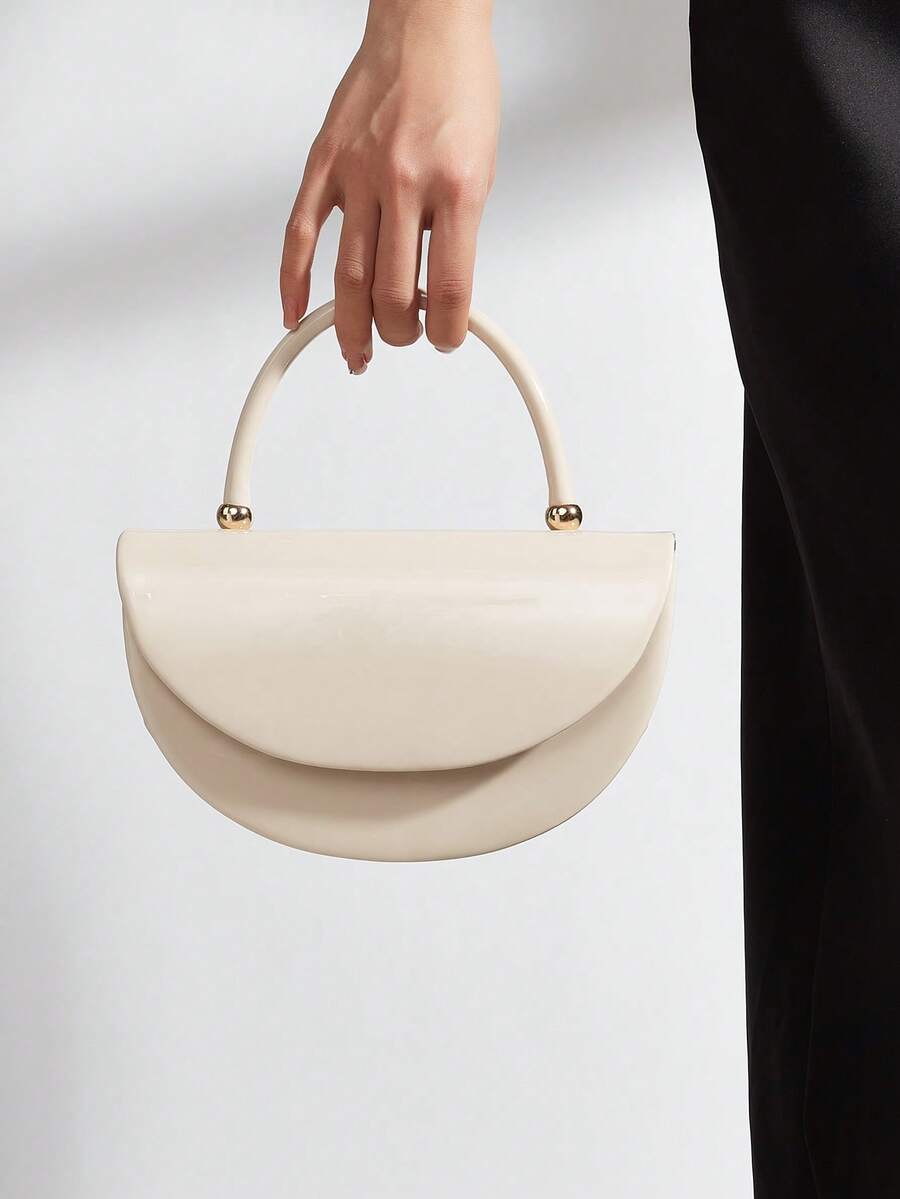 优雅漆皮女士手提包，简约链条手拿包，轻便奢华派对/晚宴包，送给女朋友的完美生日礼物，适合派对、婚礼、舞会、盛大晚宴 - 可搭配节日派对礼服、晚礼服和亮片连衣裙。 - 杏色 - 查看 1