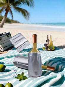 1pc Reusable Wine Bottle Cooling Sleeve With Flexible Ice Pack - Adjustable Collar And Elastic Strap, Perfect For Parties, Picnics, And Gifts - Multicolor - View 3