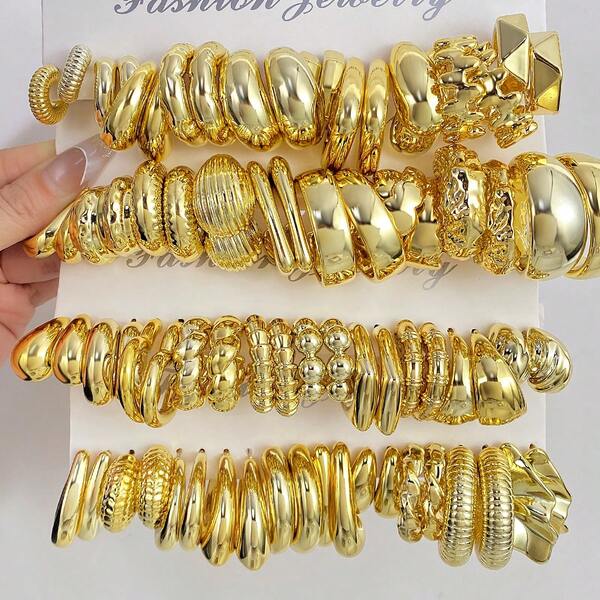 40 piezas de pendientes de moda minimalista en color dorado con forma de onda irregular en C, de estilo nuevo y adecuados para uso diario por mujeres.