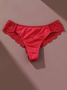 4件套性感女士低腰缎面亮面蕾丝边内裤 - 彩色 - 查看 4