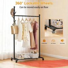 41.34'' Length Standing Coat Rack With Wheels, Rolling Closet Rack With Wheels, Standing Coat Racks, Hanging Clothes Racks For Bedroom, Living Room, Office - Black - View 6