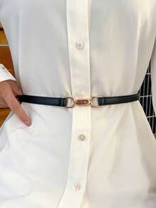 Two Black And White Combination PU Material Retro Waist-Cinching Mechanical Stitching Belts - Black and White - View 4
