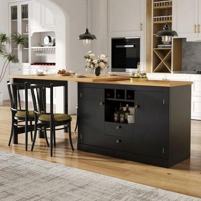 Higher Ausziehbarer Bartisch Mit 360° Drehfunktion Und Stauraum, Längenverstellbar Von 120-180cm, Wohnzimmer, Esszimmer, Homeoffice, Schwarzer Ausziehbarer Design-Stehtisch, Schwarz