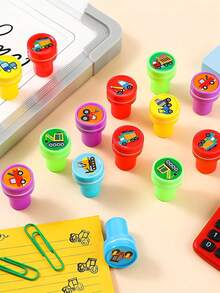 10/20pcs Car-Themed Stamps, Including Garbage Truck Seals, Construction Vehicle Self-Sealing Stamps, And Ink Dumping Truck Plastic Stamps, Suitable For Birthday Gifts, Zoos, And Teachers. - Multicolor - View 5