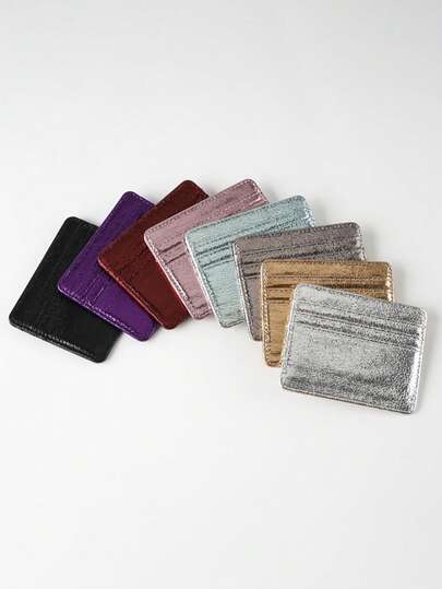 1个金属色信用卡夹 女士PU皮革简约钱包 超薄卡包 轻便多卡位卡包 时尚纤薄短款钱包 日常使用