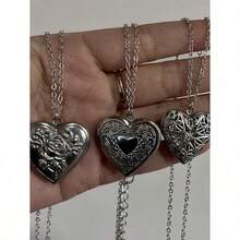 Romantic Heart-Shaped Locket Pendant, Openable, Silver-Colored, Fashionable & Unique, Photo Frame Necklace, Suitable For Both Men And Women, Gift For Valentine's Day, Mother's Day - 銀級 2 - 查看 1