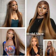 Clip In Human Hair Extensions Ombre Brown To Caramel Blonde Thick Silky Straight Clip In Double Weft Brazilian Human Hair Extensions Full Head Color 4/27 18 Inch - S4/27 - Xem 8
