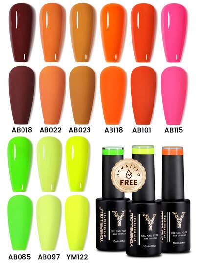 YOKEFELLOW 3pcs Neon Gel Nail Polish Set, Spring Summer Retro Caramel & Neon Fluorescent Nails Gel Polish High Saturation & Glossy Gel Nail Soak Off UV/LED Cool Girl Essential, For Nail Art DIY Salon & For A Gift