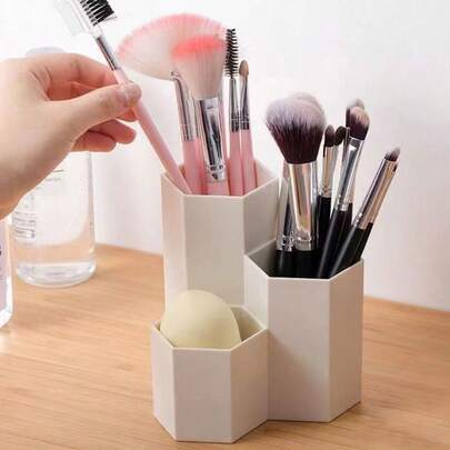 3-Compartment Acrylic Pen Holder, Transparent Pencil Cup, Office Desk Organizer Boxes For Stationery Storage, Suitable For Desk, Vanity, Home Office And School