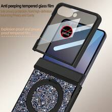 VIETAO Casing Ponsel Berhias Payet dan Rhinestone, Berkilau, Berlapis Elektrolit, dengan Braket Melingkar Tersembunyi, Kompatibel dengan Galaxy Z Flip 7 6, Casing Ponsel Pelindung Penuh dengan Engsel dan Pelindung Layar Kaca Tempered. - Biru - View 2