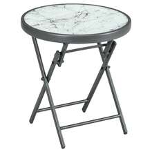 Folding Side Table, Folding Glass Table With Marble Look, Small Camping Table, Round Sofa Table, Balcony Table For Balcony, Terrace, Living Room, Office, 45 X 45 X 50 Cm, White - White - View 9