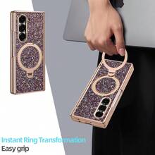 VIETAO Sequins,Diamond Fashion High Quality Blingbling Sparkling Electroplated Hidden Circular Bracket Mobile Phone Case Compatible With Samsung Galaxy Z Fold 7 6 Hinged Full-Cover Protection Phone Cover With Tempered Glass Screen Protector - Purple - View 7