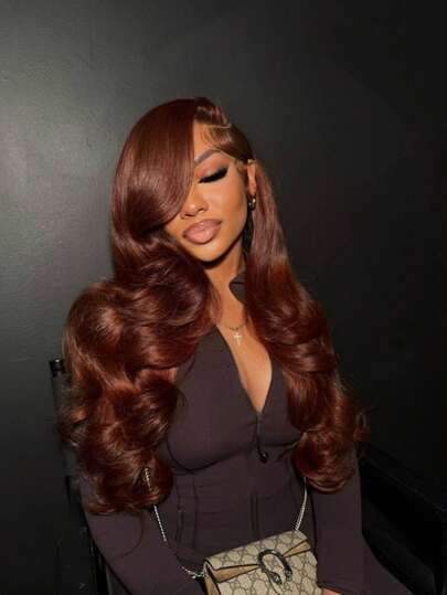 ASKWISH 13x4 Reddish Brown Lace Front Wigs Human Hair Pre Plucked 13x6 Auburn Colored Human Hair Lace Front Wigs 200 Density Body Wave Reddish Brown Frontal Wig Human Hair 20 22 26 28 Inch