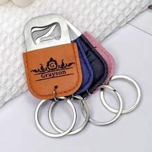 Custom Engraved PU Leather Bottle Opener Keychain, Personalized Beer Bottle Opener Keychain With Name/Text, Portable Stainless Steel Bottle Opener Keychain, Unique Gift For Him, Dad, Husband, Birthday And Father's Day - Multicolor - View 6