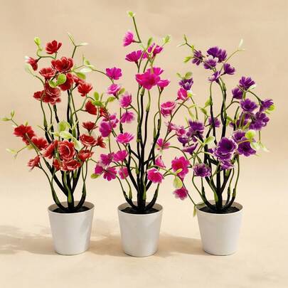 3支仿真梅花，客厅桌面装饰盆栽，3种颜色仿真花摆件，室内桌面装饰，30厘米/11.81英寸