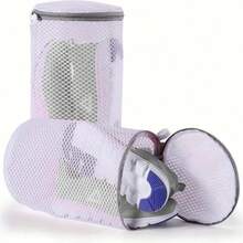 2个大号网眼鞋袋，带拉链 - 耐用蜂窝面料，7x15英寸 - 非常适合运动鞋、休闲鞋和拖鞋，也可作洗衣袋使用 - 白色 - 查看 5