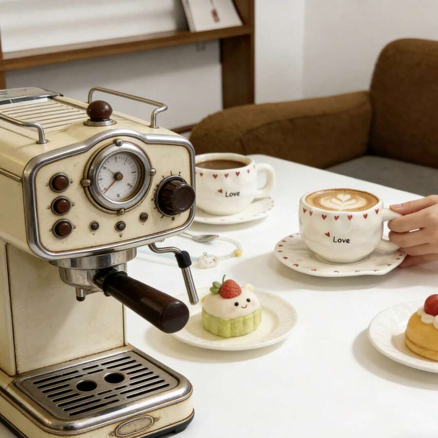 Bộ 1 tách và đĩa sứ hình trái tim, họa tiết tình yêu, tách nước cao cấp, bộ tách và đĩa trà chiều vẽ tay trang nhã, cốc cà phê đẹp, món quà lý tưởng cho phụ nữ, ngày Valentine, ngày của Mẹ. - Nhiều màu - Xem 1