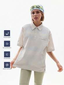 TECTOP Camisa polo para mujer para el verano, transpirable y refrescante, adecuada para golf al aire libre, correr, de manga corta con bolsillos laterales para almacenamiento - Gris Claro - Ver 3