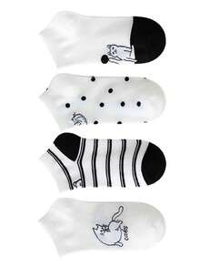 8 pares de calcetines de tobillo de estilo de verano delgado con dibujos animados blancos para mujeres - Multicolor - Ver 5