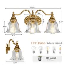 LITTLE TREE 3-Light Bathroom Light Fixtures, Modern Vanity Light With Clear Glass Shade, Bathroom Wall Lamp For Mirror Living Room Kitchen Hallway Porch, E26 Base, Bulbs Not Included (Gold) - vàng - Xem 11