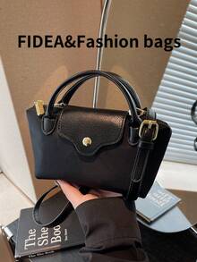 New Fashionable Solid Color Minimalist PU Bucket Bag, Elegant High-End Handbag Suitable For Work, Shopping, Dating, Versatile - Black - View 8