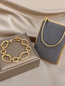 Damen minimalistische Herz-förmige Ketten Armband Set, geometrische mehrschichtige goldene Ketten Armband geeignet für Alltag, Party, Valentinstag, Hochzeit, Musikfestival, Muttertags Geschenk - Verschiedenfarbig - Übersicht 3
