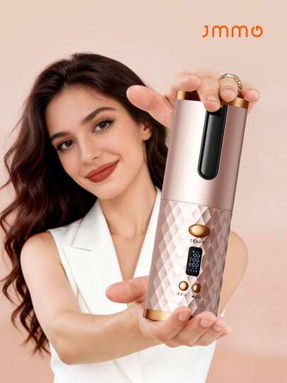 JMMO 自動捲髮棒，無線定時自動捲髮器，可充電便攜旋轉捲髮棒造型工具，旅行必備