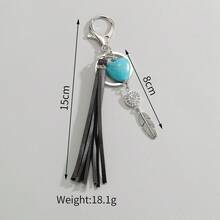 1 pieza Llavero con colgante de cuero con borla, estilo vaquero occidental retro, con hoja y cabeza de toro de metal, perfecto como regalo para amigos - Multicolor - Ver 10