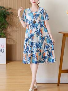 FANMUER 新款休闲宽松印花中长波西米亚风连衣裙，夏季款 - 藍白色 - 查看 7