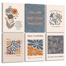 6 Stück Boho-Stil Poster für psychische Gesundheit, motivierende Psychologie Wandkunst, inspirierende Zitate für Therapieraum, ungerahmte Leinwand Wanddekoration, Größe 20 x 25 cm - Wort - Übersicht 1