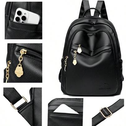 1pc Fashion PU Leather Backpack, Girl's Commute Travel Casual Daypack With Zipper Pockets, Available In 3 Colors