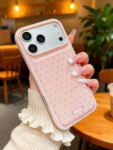 1个粉色波点UV印花图案粉色鼓包荔枝纹理手机壳，适用于 17-11 Pro Pro Max Plus，适合各种场合的礼物 - 粉紅波點 - 查看 3