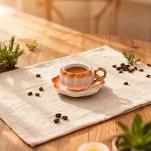 Bộ 2 tách trà/cà phê bằng gốm hình quả bí ngô, mạ vàng gradient, màu trắng, cam, xanh dương, dung tích 120ml. - Nhiều màu - Xem 11