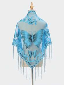 1pc Women's Lace Butterfly Rose Handmade Tassel Triangle Scarf, Fashionable And Elegant Ladies' Spring/Summer Versatile Floral Print Shawl, Lightweight Breathable Sunscreen Scarf/Headscarf - Multicolor - View 27