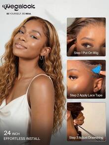 MEGALOOK 13x6 Max Three-Go™ Lace Front Wig, 180% Density Pre-Cut Ear To Ear Hairline, Honey Blonde Balayage Bohemian Wavy Texture, Suitable For Beginners, Dark Brown Roots With Blonde Highlights - Multicolor - View 6