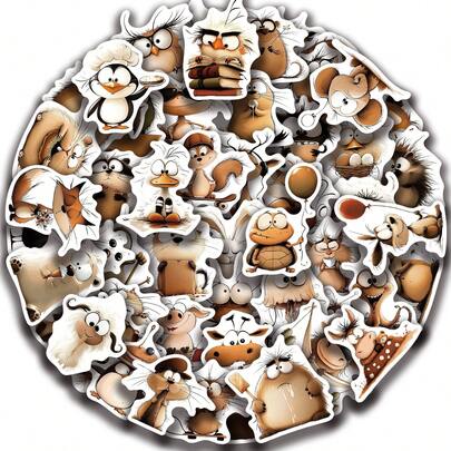 50pcs Animal Art Stickers, Creative Graffiti Stickers, Office Supplies, Mobile Phone And Computer Stickers, High-Value, Durable, Exquisite, Cool Stickers, Fun, Classic, Colorful Cartoon Designs, Gift Decorations, Phone Case Decorations, Reusable, Colorful Cartoon Designs, Suitable For Water Bottles, Skateboards, Mobile Phones, Etc., Perfect For School Supplies And A Top Choice For Holiday Gifts.