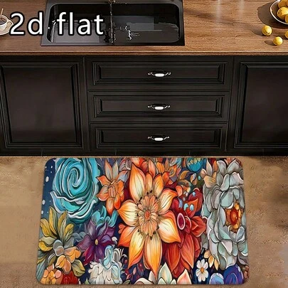 1/2/3 stuks Boheemse keukenmat met aquarel bloemenprint en strepen, antislip zacht tapijt, keukenmat, vloermat, machinewasbaar, deurmat voor de hal, vloermat voor keuken, woonkamer, wasruimte en badkamer, machinewasbaar, badkamermat, absorberende antislipmat