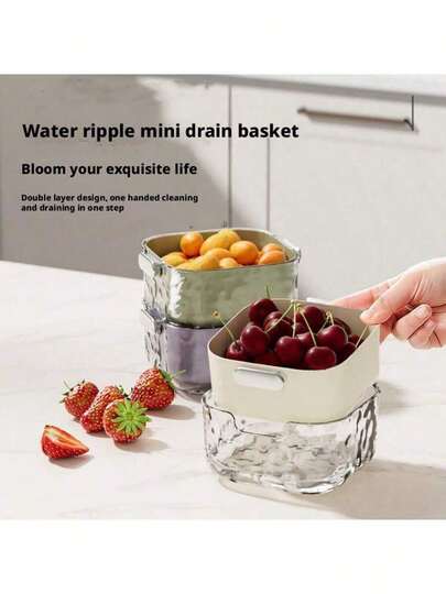 Bộ 6 món gồm chậu rửa rau củ hai lớp và rổ lọc, thích hợp sử dụng trong nhà bếp, phòng khách và gia đình; khay và rổ rửa rau củ bằng nhựa đơn giản.